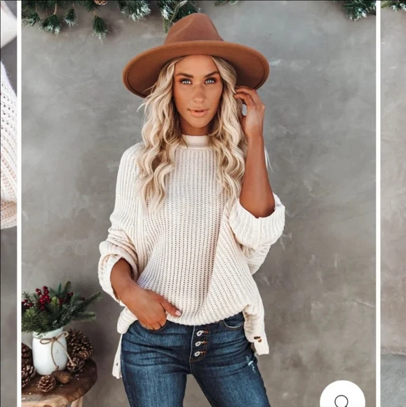 LN White Vici Sweater Button Crew S - Picture 5 of 8